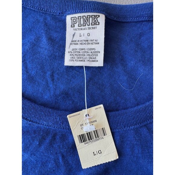 Victorias Secret Pink Womens Long Sleeve Lace Accent Top In Royal Blue Size L - Picture 3 of 6